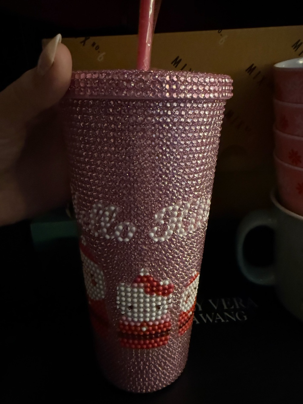Pink Crystal Hello Kitty Travel Tumbler with Straw
